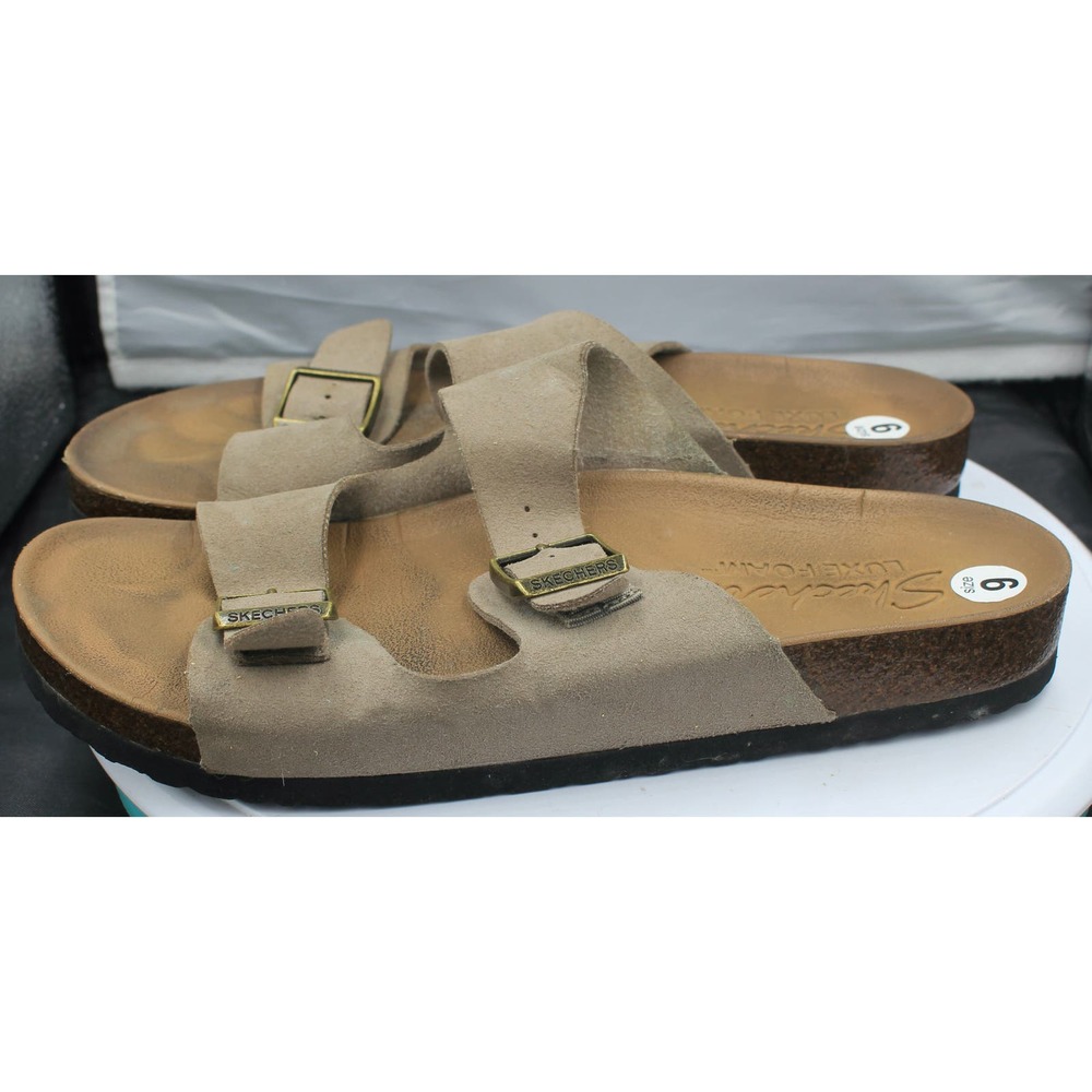 WMNS Skechers Luxe Foam Relaxed Fit Comfort Slide Taupe Pick Sz 9